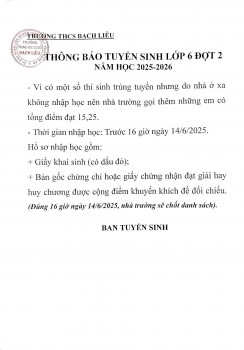 Tuyển sinh lớp 6 đợt 2 năm học 2025-2026